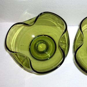 Anchor Hocking Avocado Green Candle Stick Holders Pair